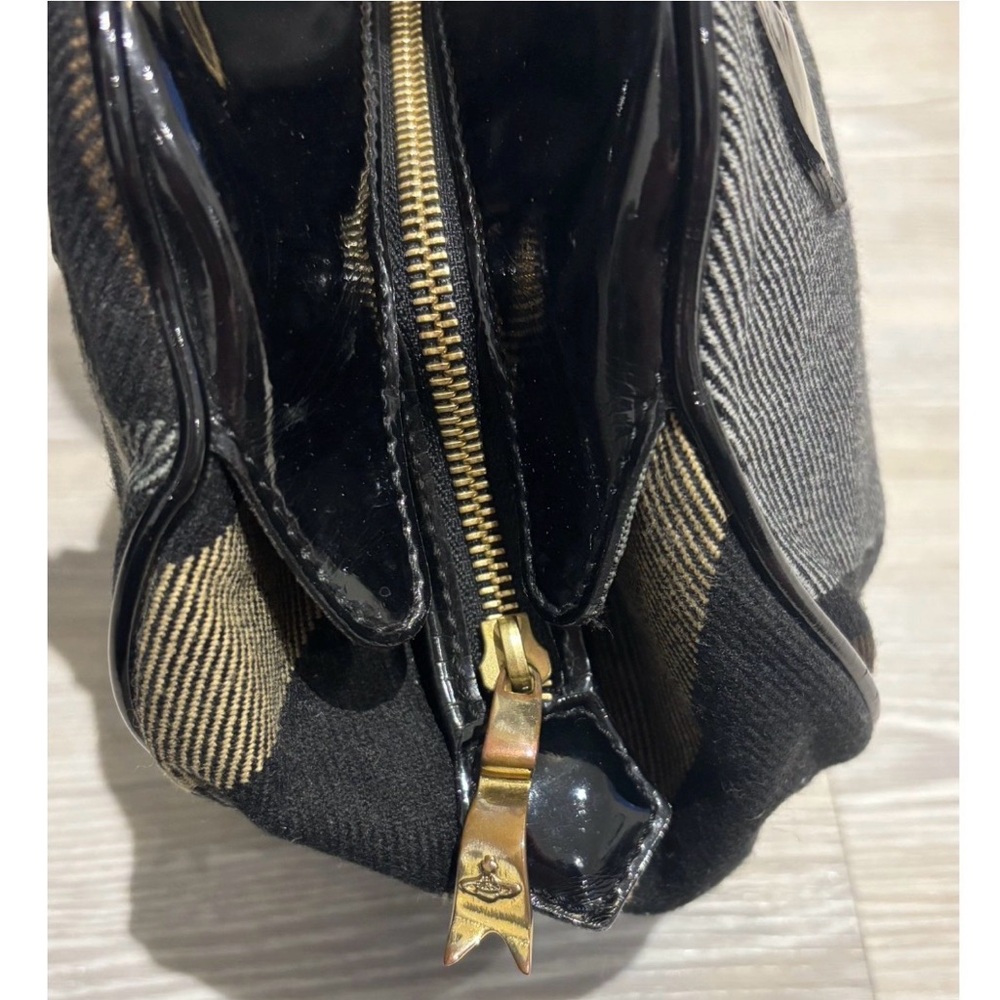 Vivienne Westwood Black &Brown Checkered Handbag w/ Patent Leather Accents! VTG! - Picture 9 of 13